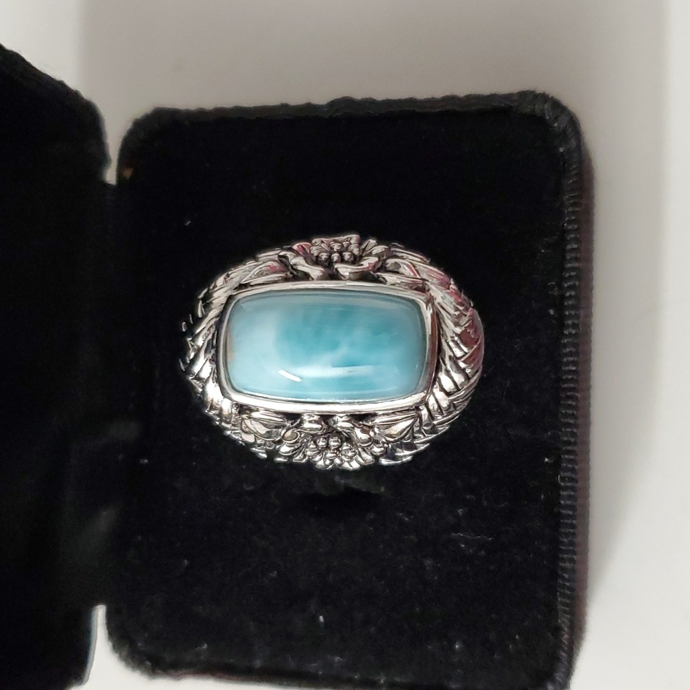 Sterling Silver 925 Larimar Floral Detailed Ring